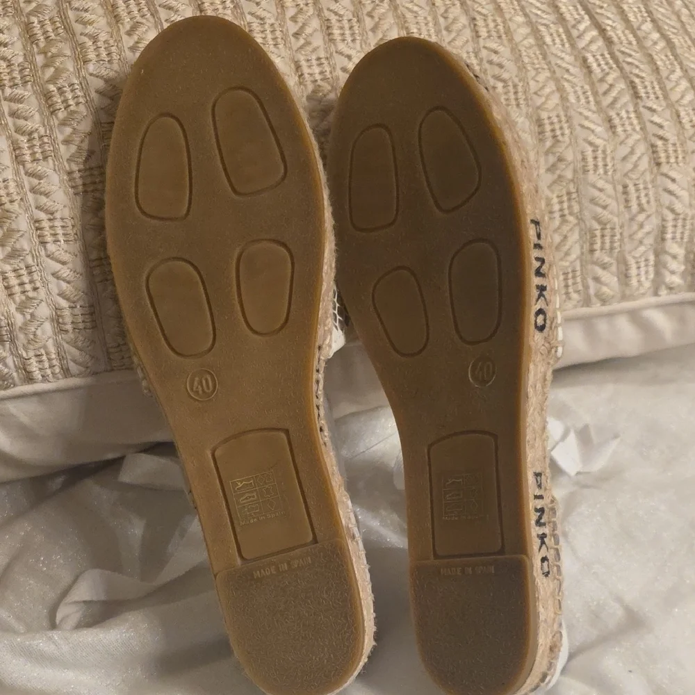 Pinko White Lace Espadrille with Jute Logo Sole and Ankle Ribbon